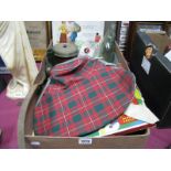 A Pair of Original Vintage Lambretta Tartan Seat Covers (2), oak biscuit barrel, watercolour,