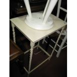 White Painted Table, two stools, ladder back chair and table. (5)