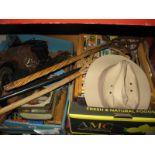 Crib Boards, Smiths electric clock, Rabone, Chesterman tape measure, XIX Century walking stick,