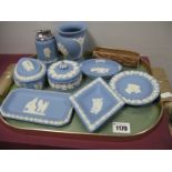 A Wedgwood Jasperware Pin Tray, trinket box, lighter, etc:- One Tray