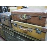 An Early XX Century Tin Domed Chest of Small Proportions, a mid XX Century leather suitcase and