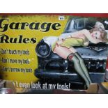 A Metal Wall Sign Advertising "Garage Rules", 50 x 70cm.