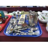 A Pin Cushion in the Form of a Pig, pair of grape scissors, cutlery, etc:- One Tray