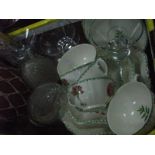 Pierre Frey Pottery, tea cups, saucers, graduating shallow dishes, lead crystal light shades,