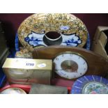 Bentima Eight-Day and Angelus mantel clocks, Delft mottled pottery clock case. (3)