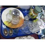 Pair of XX Century Glass Salts, posy basket, Doulton plate, etc;- One Tray