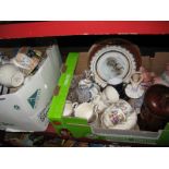 Teapots, Natwest pigs, china, glassware:- Two Boxes