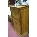 A Modern Pine Six Heights Narrow Chest of Drawers, canted and reeded ends, on plinth base.