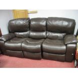 A Dark Brown Leather Three Seater Settee.