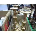 Turned Hardwood Table Lamps, antique effect foliate table lamps, candlesticks, including giltwood