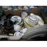 A Quantity of Teapots, bread and butter plates, coffee pots, foot warmer, etc:- Two Boxes