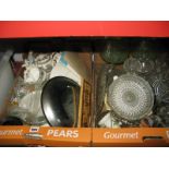 A Quantity of Glassware, Kathie Winkle 'Fleur' dinner plates, Indian Tree, etc:- Two Boxes