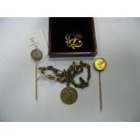 1902 (?) Commemorative Brooch, coin stick pins, etc.