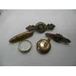 A Circular Locket Pendant, "Baby" brooch, a locket back bar brooch diamond chip set bar brooch and a