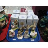 Eight Royal Albert Beatrix Potter Models, Jemima Puddleduck with Foxy Whiskered Gentleman, Johnny