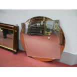 Art Deco Square Wall Mirror, with pink bevelled external segments to form circle, 75.5cm diameter.