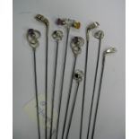 Hallmarked Silver Novelty Golf Club Finial Hatpins, Charles Horner and other thistle design, etc. (