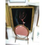 An Oval Mahogany Framed Swing Toilet Mirror, with 'S' supports and Liez, painting on velvet, study