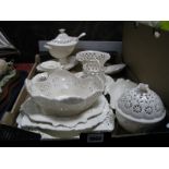 Leeds Creamware Pottery of Thirteen Pieces, including oval tureen, chamberstick, pot pourri.