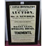 XIX Century Framed Auction Poster "Castle Donnington To be Sold By Auction by Mr J Newbold, 23rd