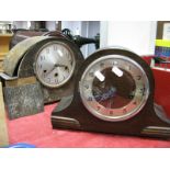 A 1920's Oak Cased Mantel Clock, with a silvered dial; together with one other clock. (2)