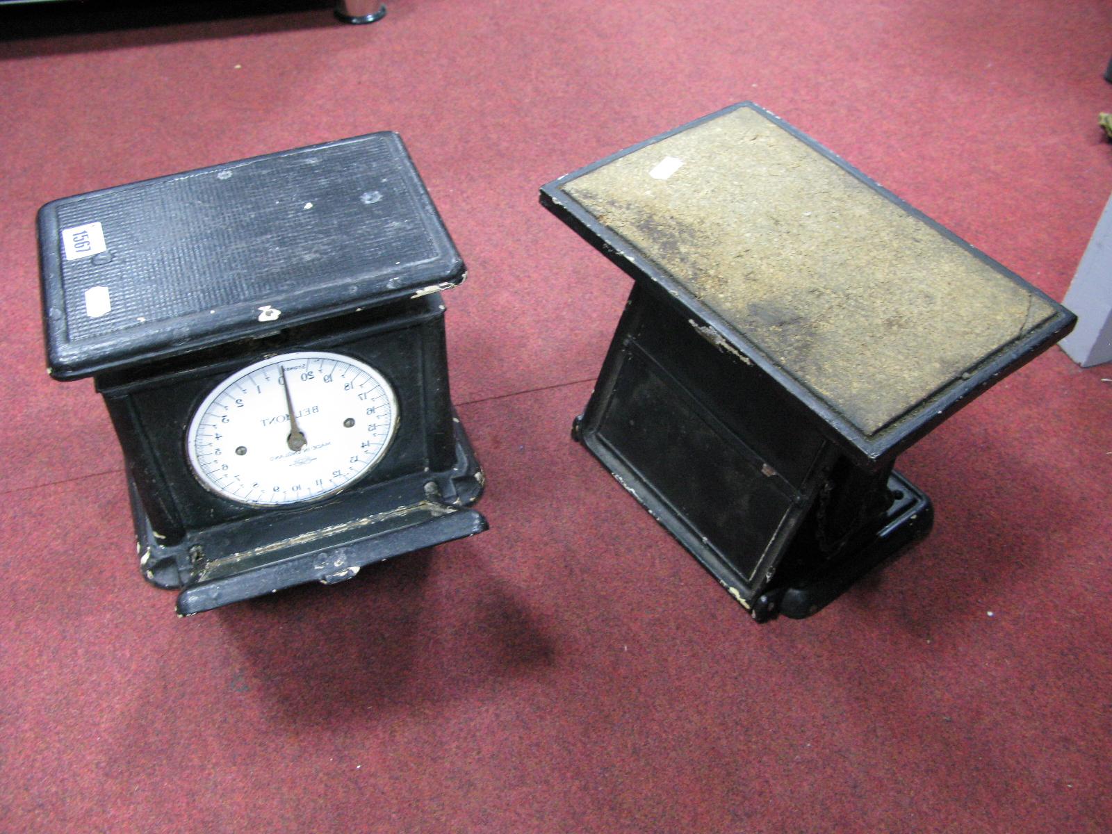 Belmount Scales, with drop mirror front; another ball bearings personal weighing machine, lacking