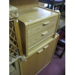 A Modern Pine Effect Cupboard, matching bedside chest and a cane framed glass topped occasional