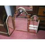 XX Century Triple Dressing Table Mirror, with pink glass borders.