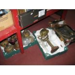 *WITHDRAWN* Early XX Century Brass Oil Lamp Wells, glass funnels, brass frame, etc:- Three Boxes