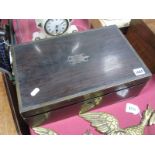 A XIX Century Brass Bound Rosewood Writing Box, with campaign handles, leatherette slope and