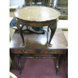 A Mahogany Two Drawer Sofa Table, with fall flaps to lyre ends.