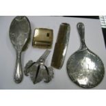 A Hallmarked Silver Mounted Three Piece Dressing Table Set; together with a decorative Indian hair