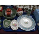 Wedgwood Green Jasper Fruit Bowl, trinkets, ginger jar, etc:- One Tray