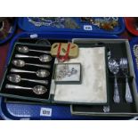 A Cased Set of Six Hallmarked Silver Teaspoons; together with a boxed set of dessert spoons and