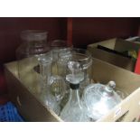 Three Pasta Jars, two decanters, rose vase:- One Box