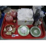 Two Doulton 'Rose' HN1368 (damages), Wedgwood Jasper ware, etc:- One Tray