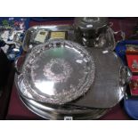 An Arts & Crafts Style Hammered Pewter Twin Handled Tray, a Classical style caddy, of oval form,