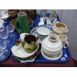 Wedgwood KM White Ribbed Globular Vase, armorial plate, Peter Rabbit feeding bowl etc:- One Tray