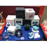 Caithness Paperweights: Blue Splash, Aquamarina No. 1501; Magic Carpet No. 169/750 (boxed with