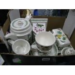 Portmeirion 'Botanic Garden' Teapot, toast rack, butter dish.