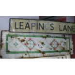 'Leaping's Lane', aluminium street sign; plus enamel sign.