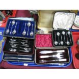 Hallmarked Silver Tea and Coffee Spoons, tea knives, a cased manicure set, etc.