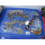 Costume Jewellery, including beads, brooches, marcasite set, etc:- One Tray