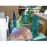 1930's Pink Pressed Glass vase, other coloured glassware:- One Box