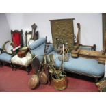 An Edwardian Three Piece Salon Suite, comprising mahogany framed chaise longue and ladies and gent's