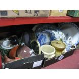 Majolica Style Planter, XX Century meat plate, storage jars, etc:- Two Boxes