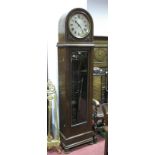 Early XX Century Oak Cased Eight Day Three Weight Longcase Clock, with silvered dial, glazed door,