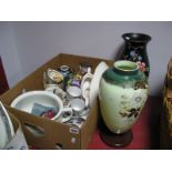 Teaware, miniatures, chamber pot, painted ovoid glass vase, Brentleigh example.