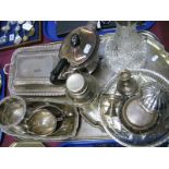 A Collection of Assorted Plated Ware, including salver, claret jug, cocktail shaker, bottle