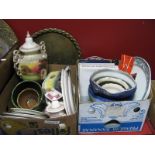 Meat Plates, jardinieres, collectors plates, Rington's Tea plates, urn on stand etc:- Two Boxes